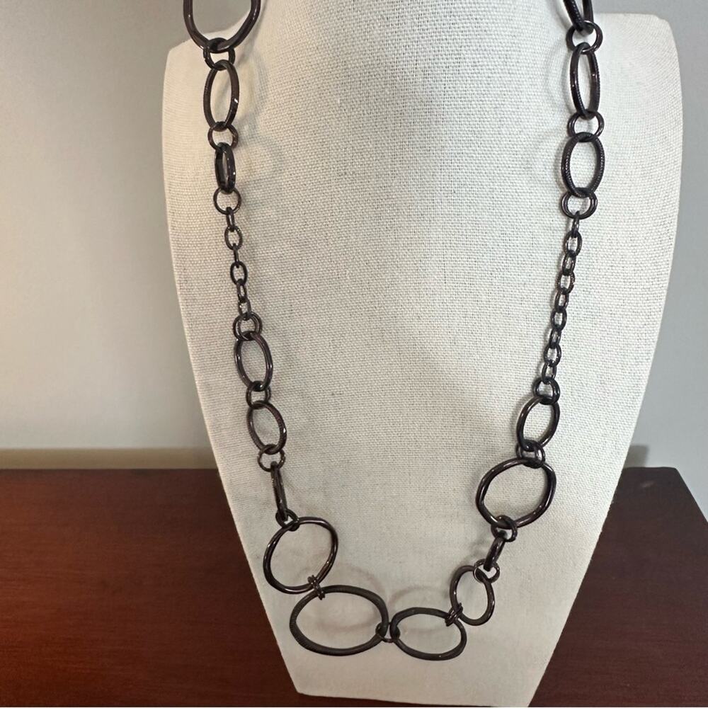 Lia Sophia Hot Chocolate Necklace Retired Link Oval Circle Long Bronze Brown
